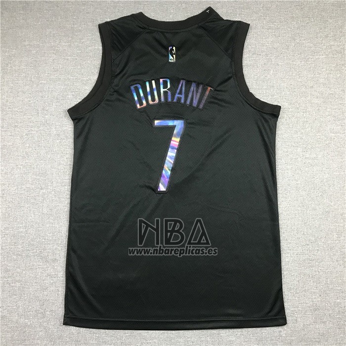 Camiseta Brooklyn Nets Kevin Durant NO 7 Iridescent Logo Negro